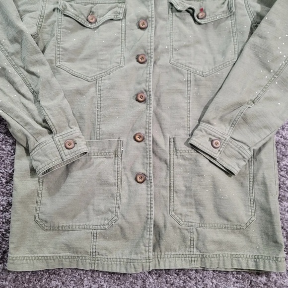 FREE PEOPLE Sz S SPRUCE MILITARY SHIRT JACKET AMERICAN FLAG ARMY GREEN Was $228 - Picture 14 of 17